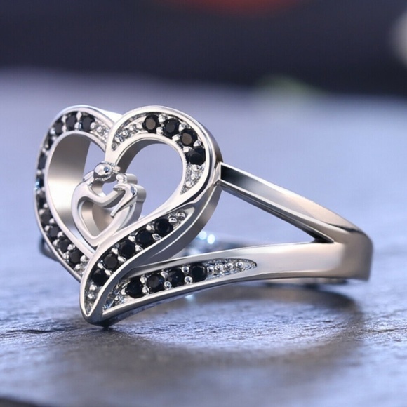 Jewelry - 925 Silver Romantic Heart Black Sapphire Ring New